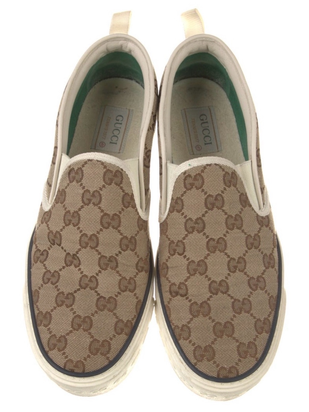 Gucci GG Supreme Canvas Slip-On Sneakers in Brown and Beige